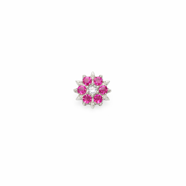 Silver Pink Floral Nose Pin