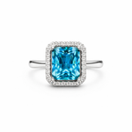 Load image into Gallery viewer, Sky Blue Crystal Halo Statement Ring