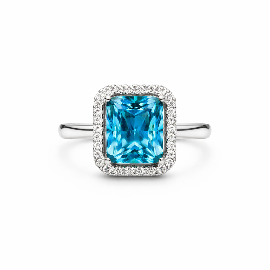 Sky Blue Crystal Halo Statement Ring