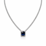 Load image into Gallery viewer, Silver Tennis Necklace with Blue Sapphire Square Pendant