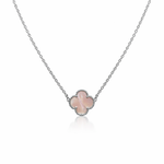 Load image into Gallery viewer, Silver Clover Pendant Necklace with Pink Stone Inlay