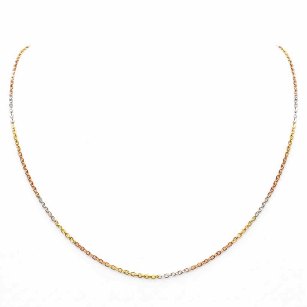 Tri-Tone Classic Link Chain Necklace in Silver