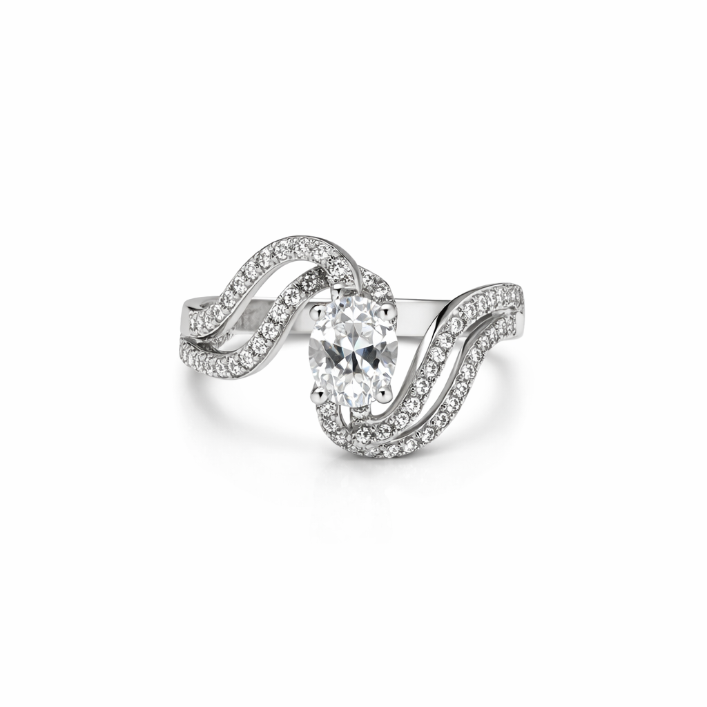 Silver Swirl Ring with Oval Center Stone