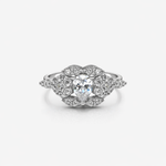 Load image into Gallery viewer, Silver Pear Cut Leaf Halo Ring