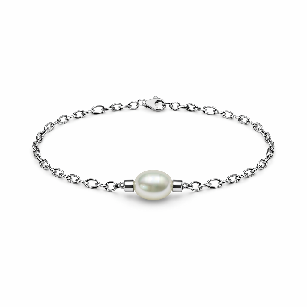 Silver Pearl Chain Bracelet with Lobster Clasp