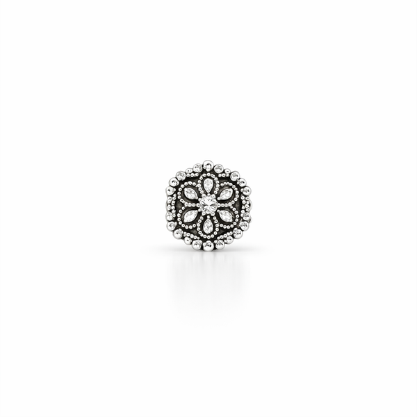 Silver Floral Traditional Nose Pin