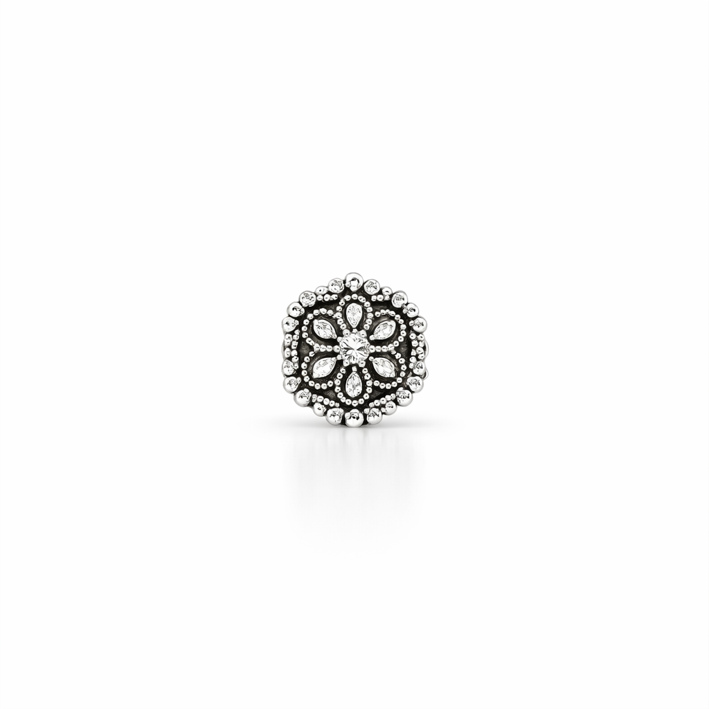 Silver Floral Traditional Nose Pin