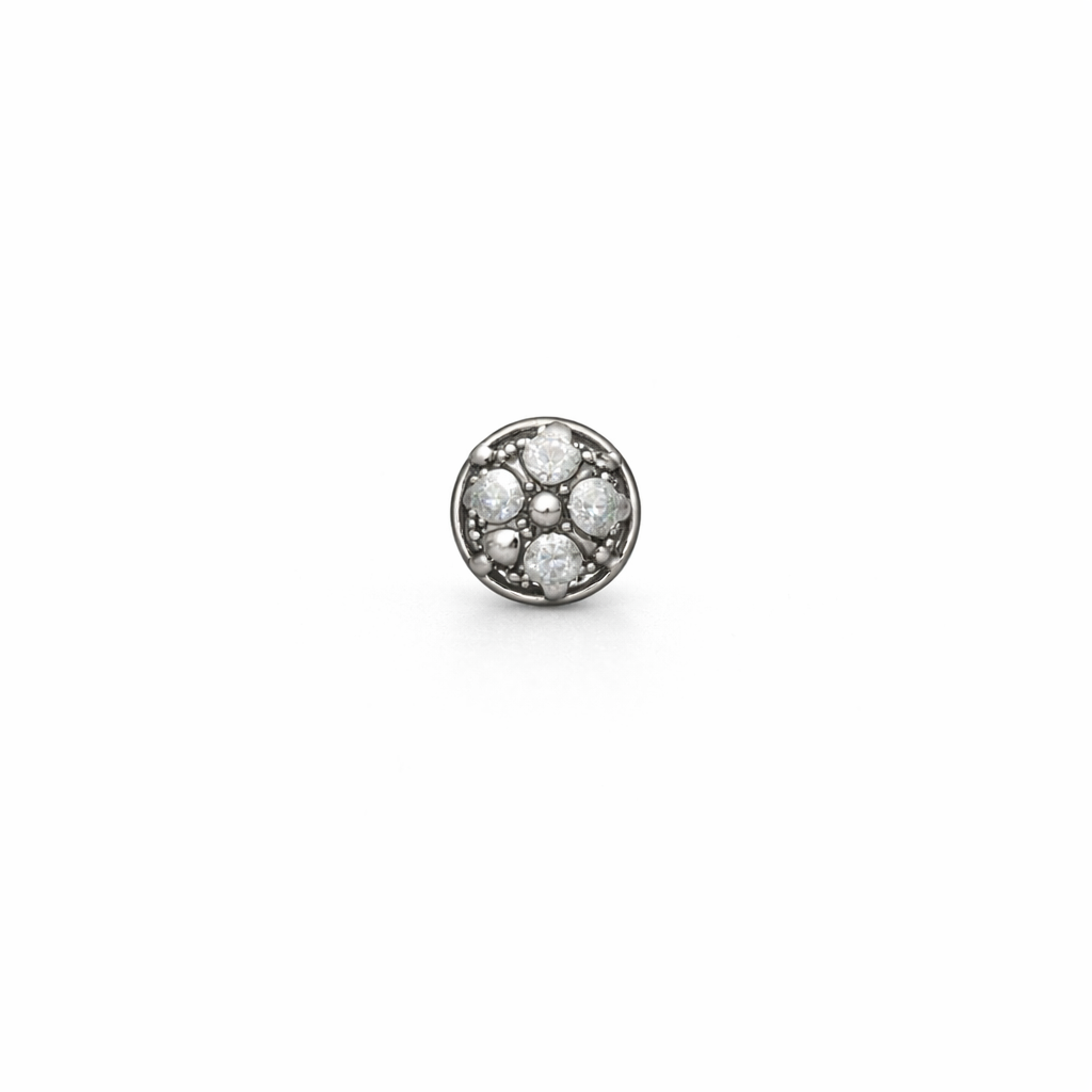 Silver Floral Stone Nose Pin