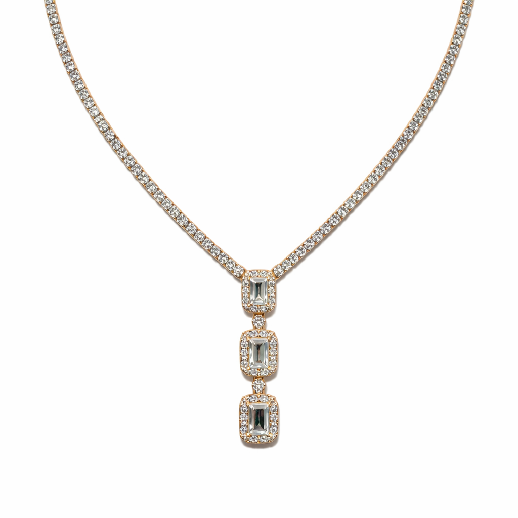 Gold Polished Silver Drop Pendant Necklace