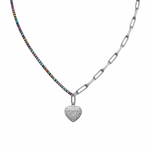 Load image into Gallery viewer, Silver Rainbow Heart Pendant Necklace