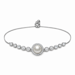Load image into Gallery viewer, Pearl Center Halo Sterling Silver Adjustable Bracelet
