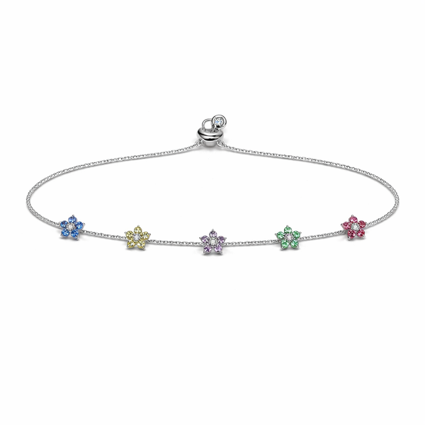 Adjustable Silver Multi-Color Flower Bracelet