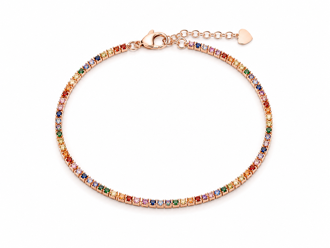 Rainbow Rose Tennis Silver Bracelet