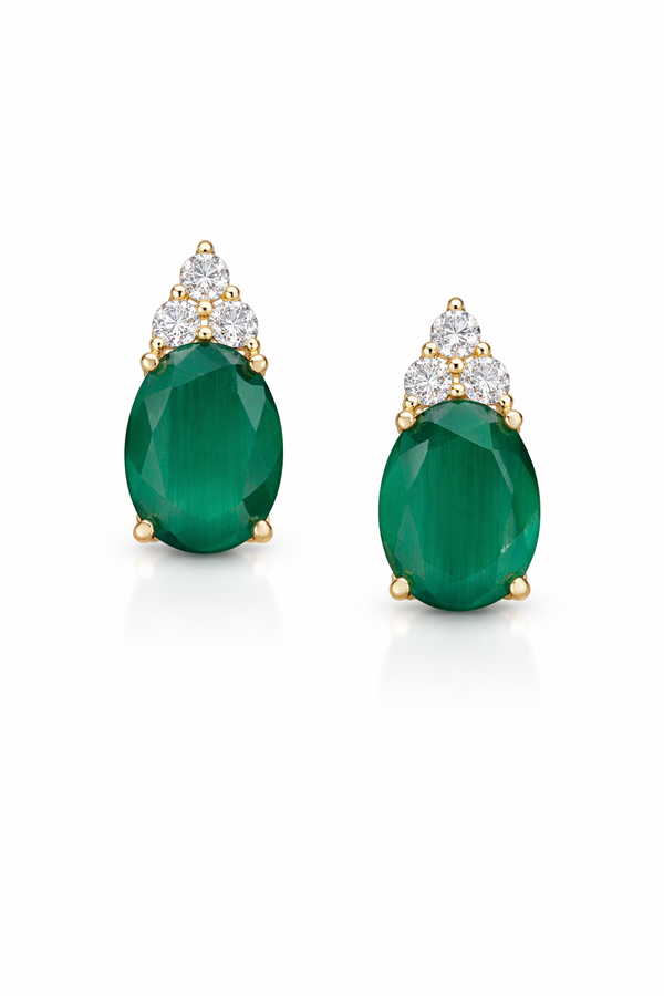 Green Stone Stud Earrings with Gold Finish