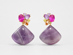 Load image into Gallery viewer, Amethyst Bloom Gold-Tone Silver Earrings