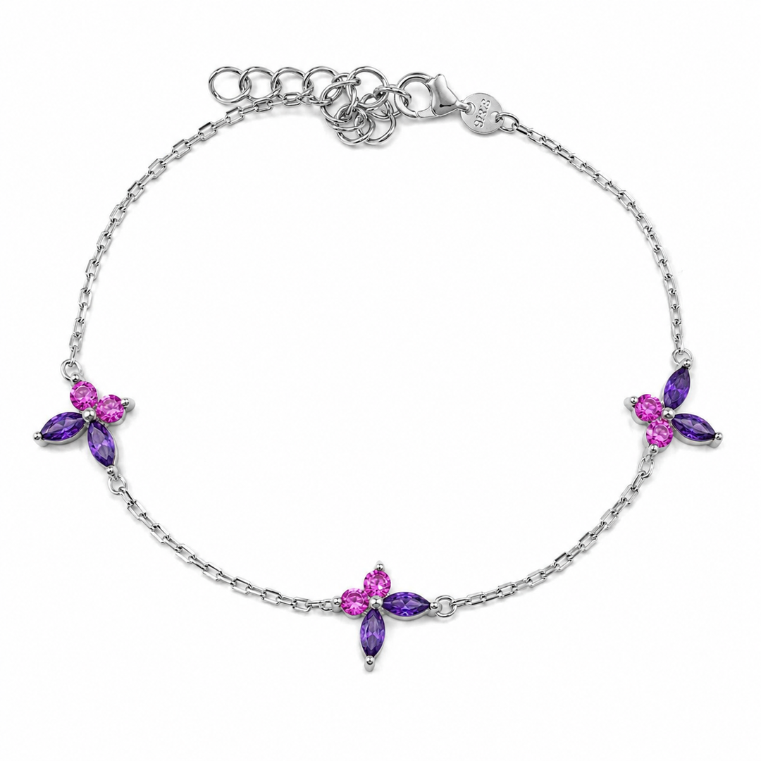 Purple Floral Zircon Sterling Silver Bracelet