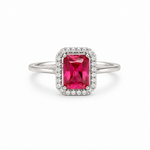 Load image into Gallery viewer, Ruby Pink Emerald-Cut Halo Silver Ring