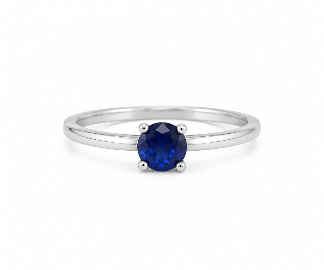 Classic Royal Blue Solitaire Sterling Silver Ring