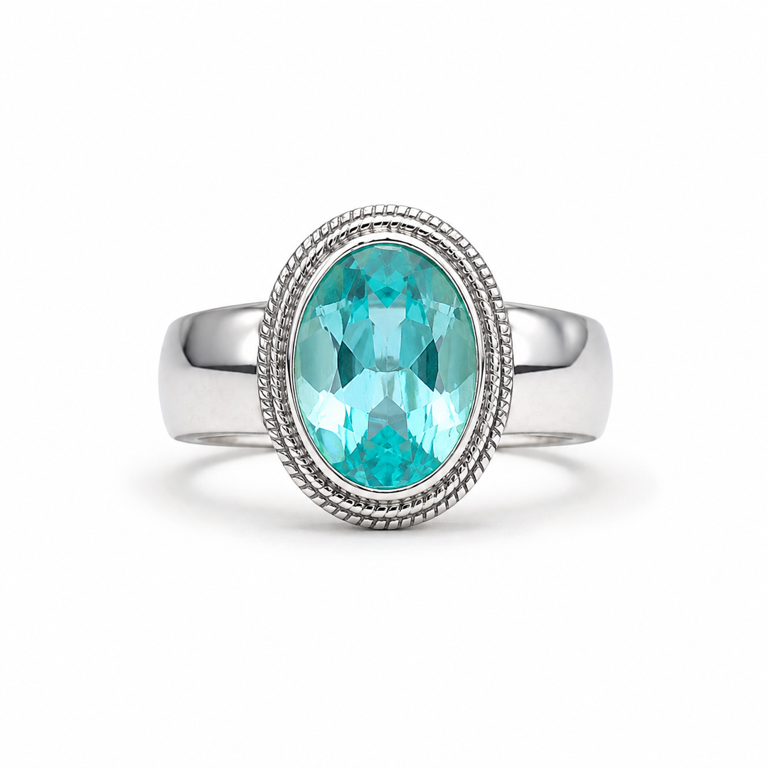 Aqua Blue Oval Silver Ring