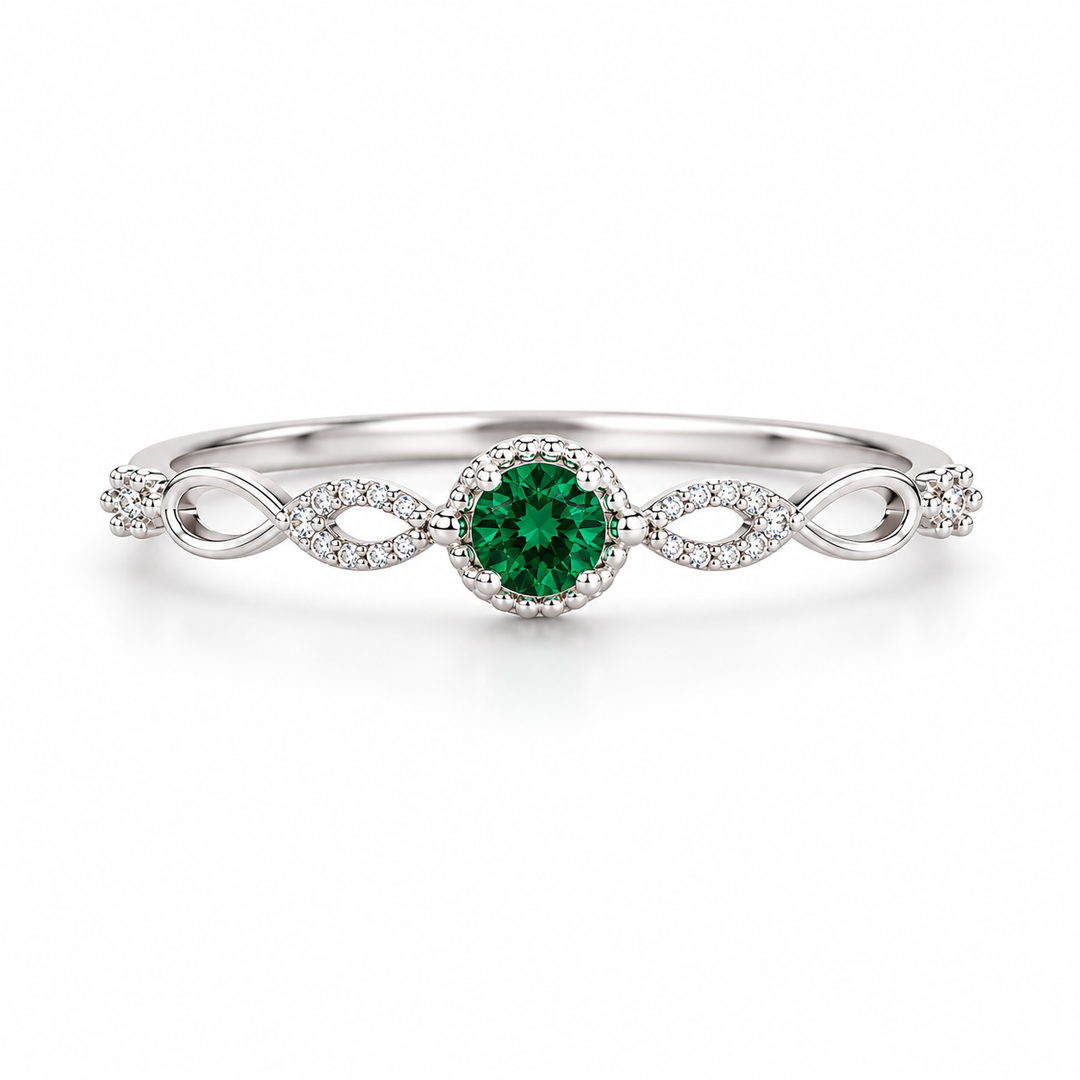 Emerald Green Infinity Halo Silver Ring