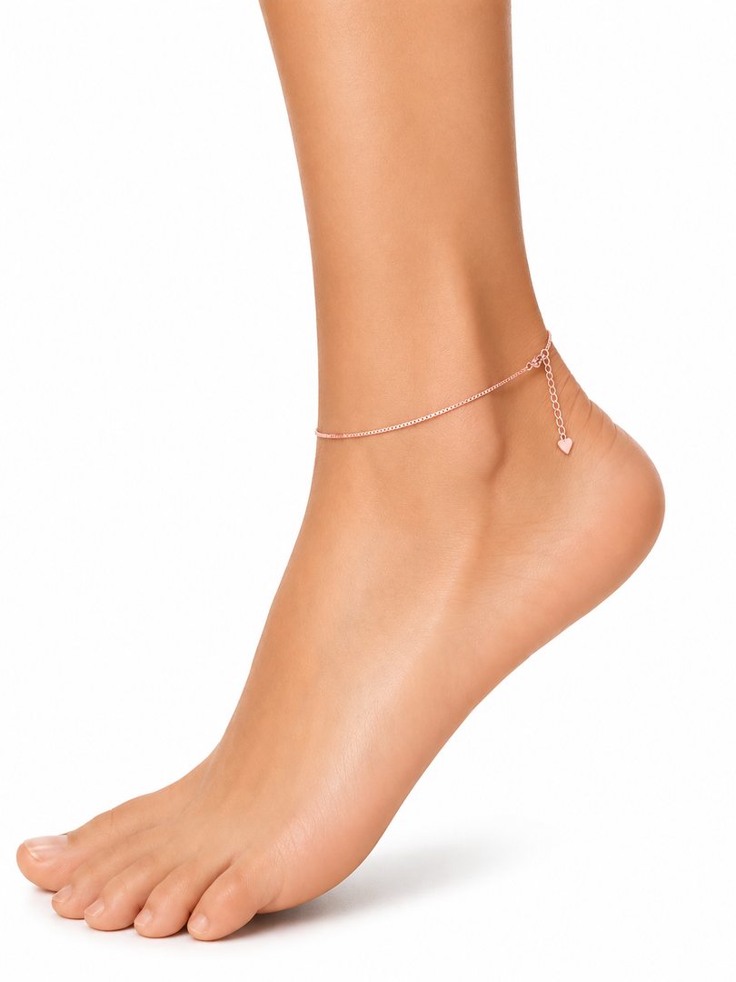 Rose Silver Heart Charm Anklet