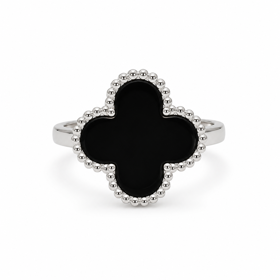 Black Clover Beaded Sterling Silver Ring