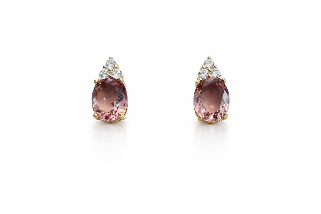 Oval Pink Gemstone Gold Polished Stud Earrings