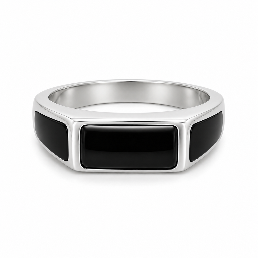 Black Enamel Silver Band Ring