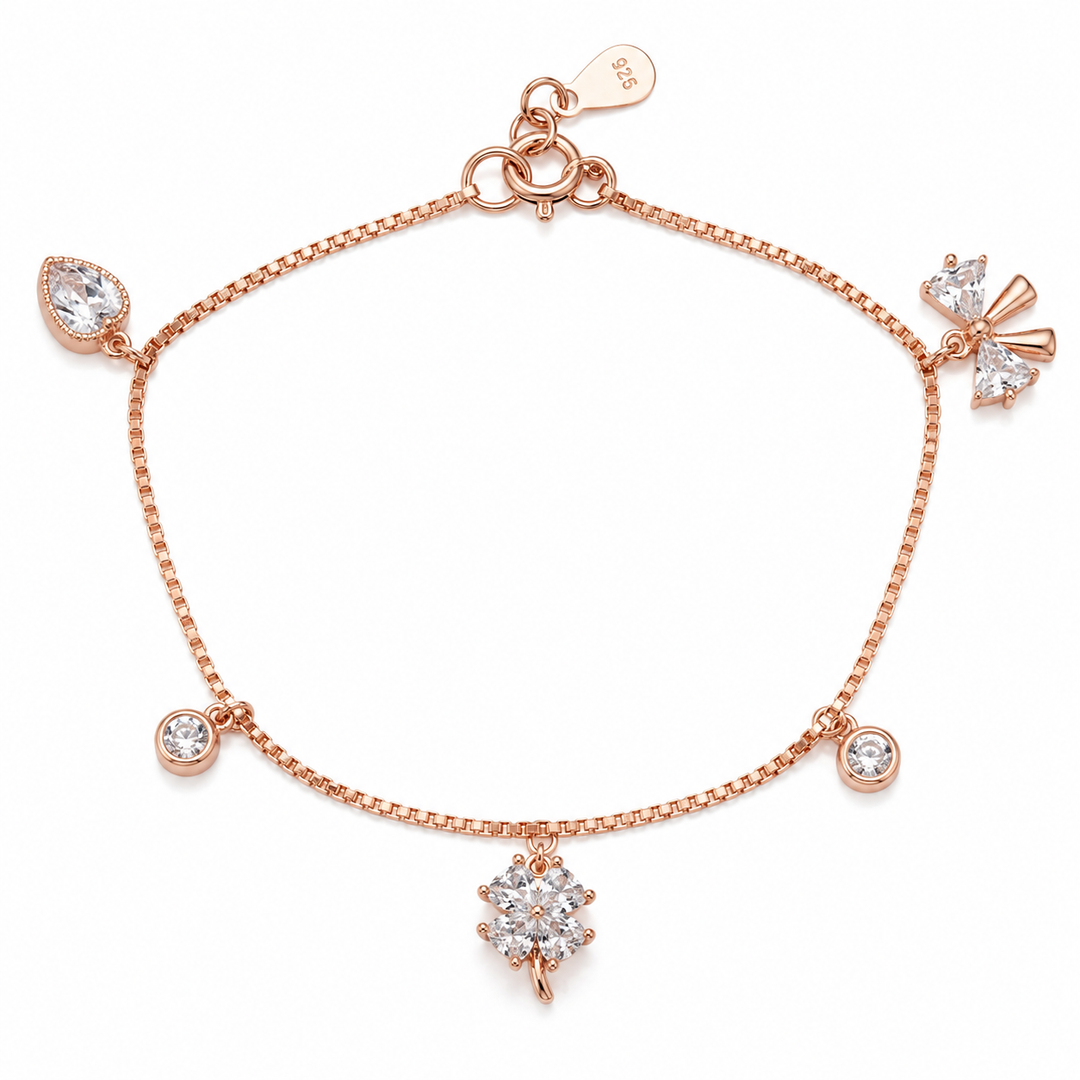 Lucky Clover Rose Gold Sterling Silver Bracelet