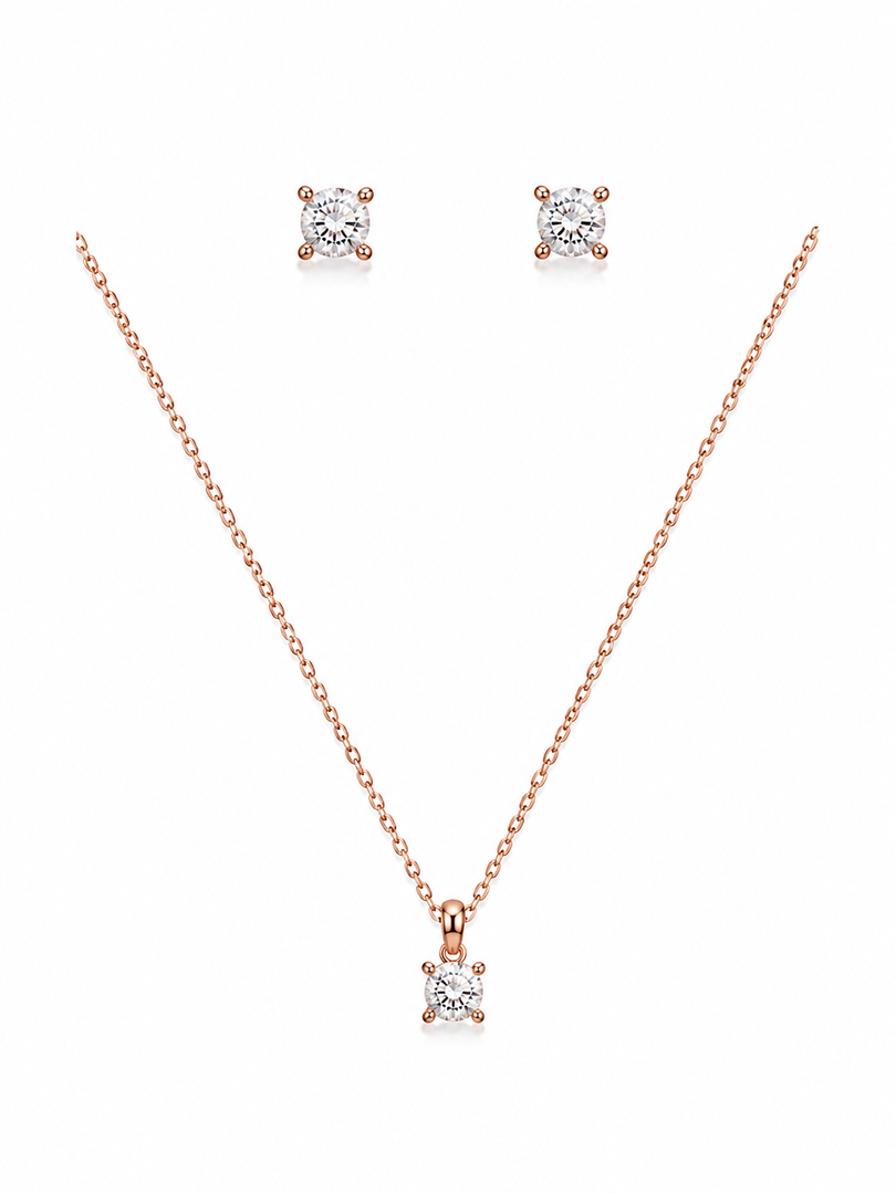 Solitaire Rose Gold Sterling Silver Necklace