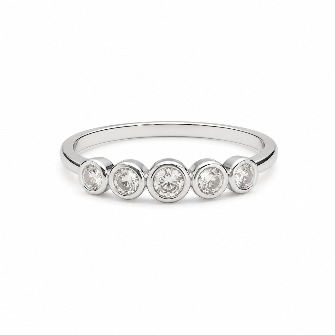 Five-Stone Bezel Silver Ring