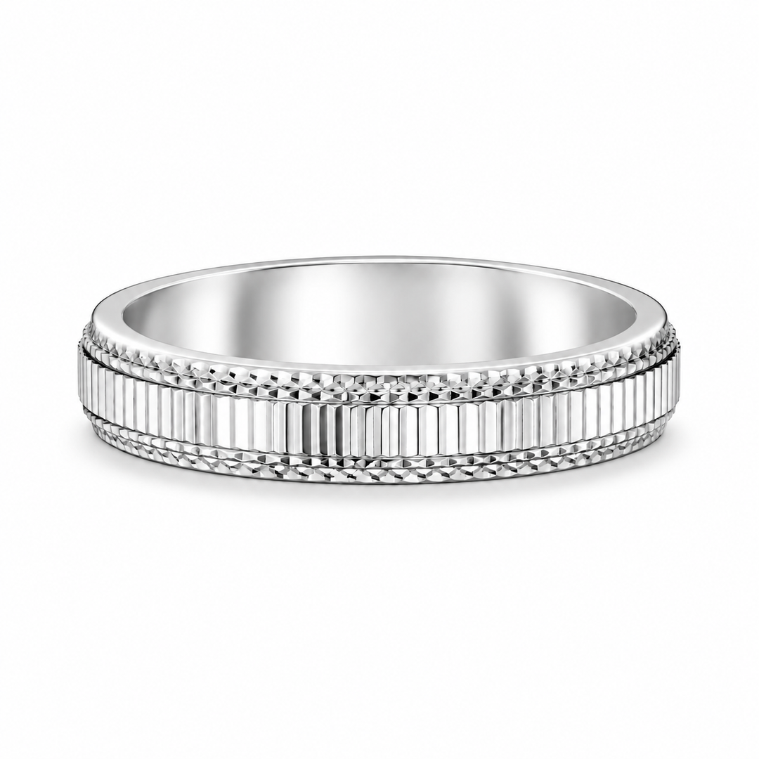 Textured Ribbed Silver Band Ring