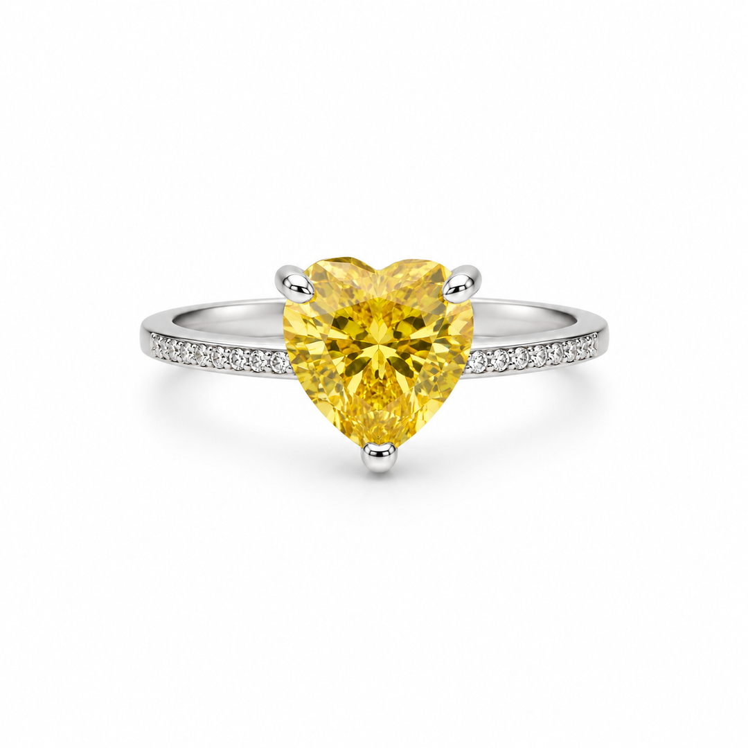 Yellow Heart Solitaire Silver Ring
