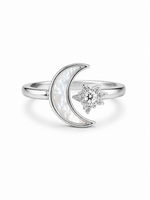 Load image into Gallery viewer, Moon &amp; Star Mother of Pearl Silver Ring
