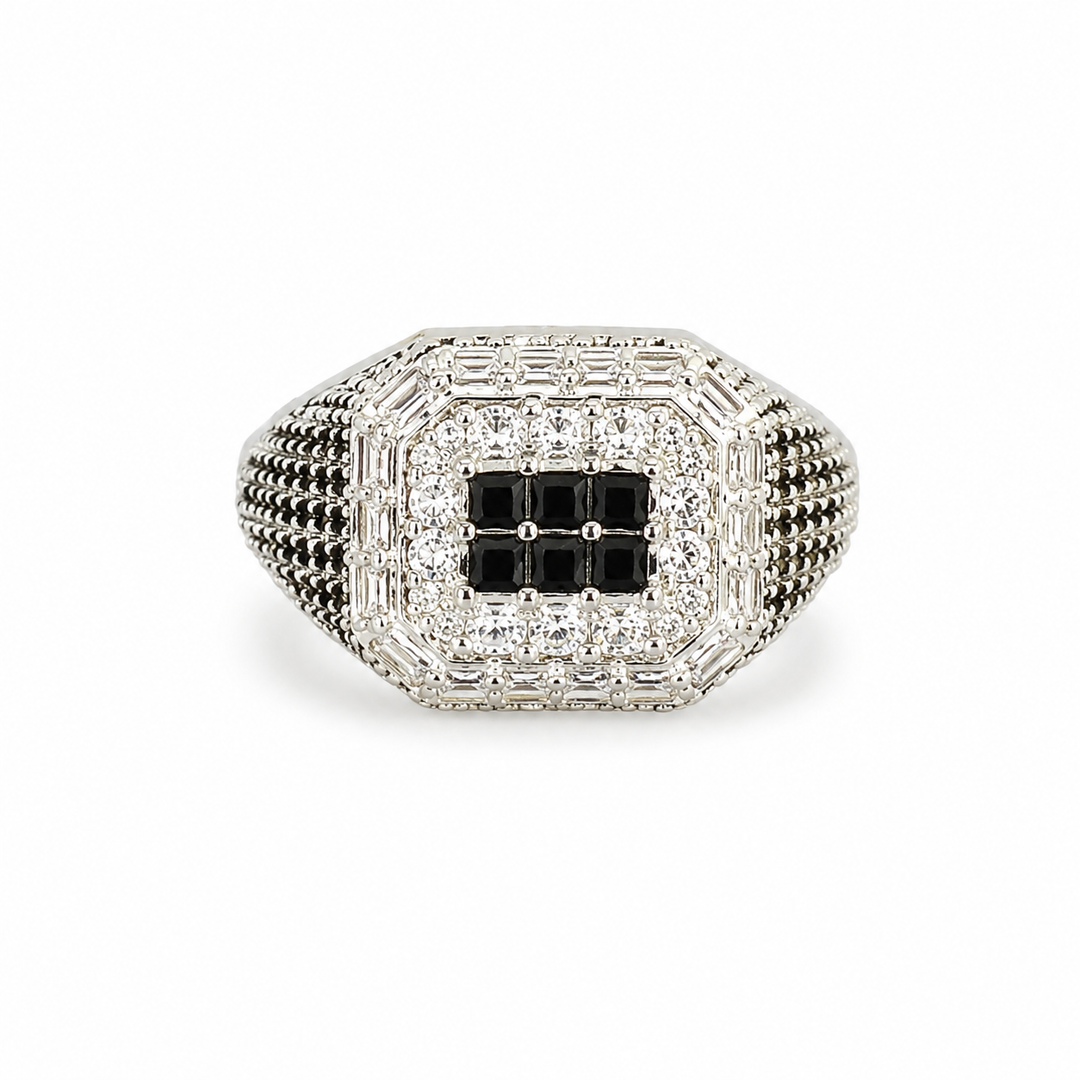 Black Square Cluster Statement Silver Ring