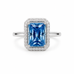 Load image into Gallery viewer, Blue Emerald-Cut Halo Silver Ring