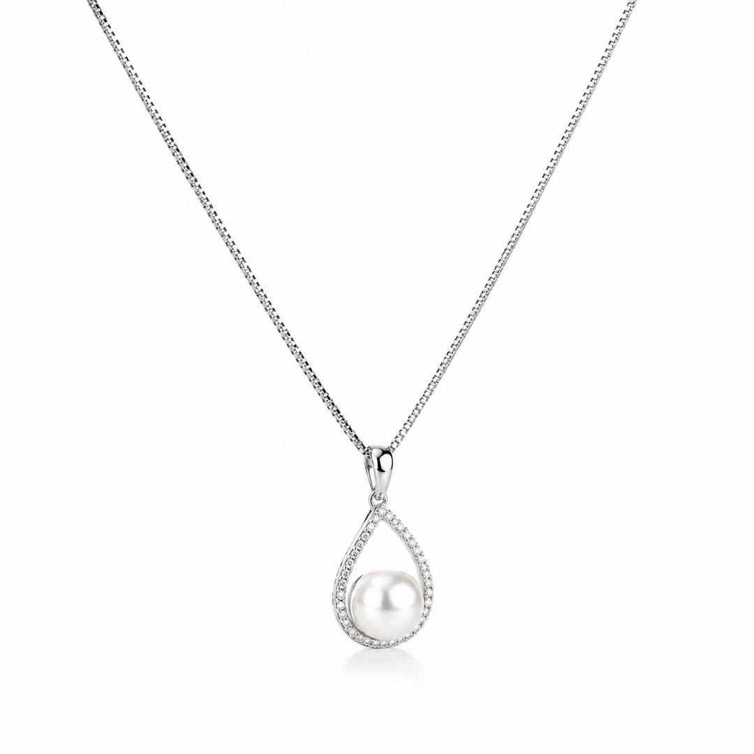 Classic Pearl Teardrop Sterling Silver Necklace