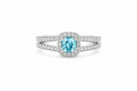 Load image into Gallery viewer, Sky Blue Cushion Halo Split Shank Sterling Silver Ring