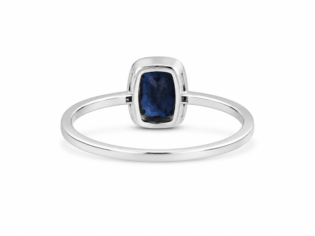 Silver Cushion-Cut Blue Sapphire Solitaire Ring