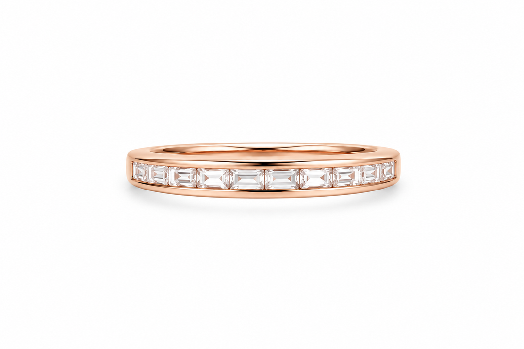 Rose Gold Emerald-Cut Zircon Half Eternity Sterling Silver Ring