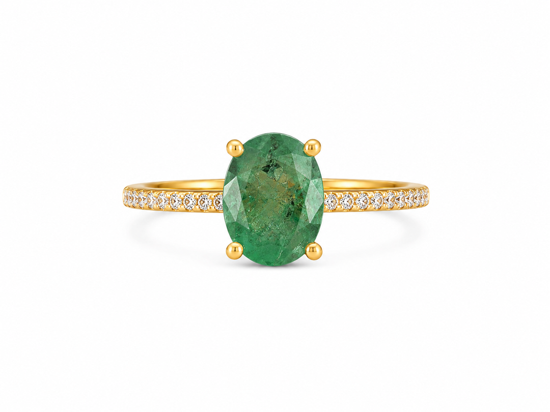 Golden Oval Emerald & Cubic Zirconia Ring