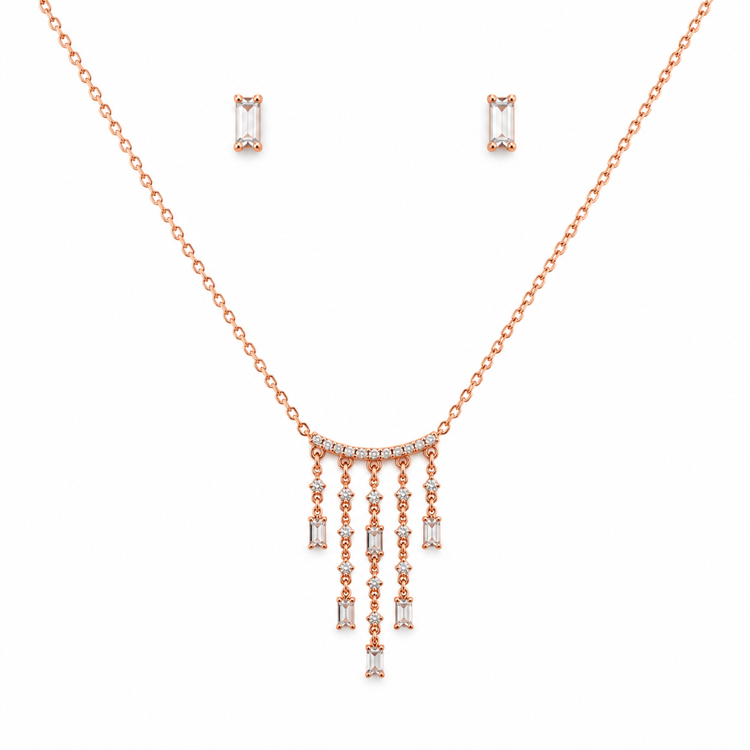 Rose Gold Cascading Tassel Sterling Silver Necklace