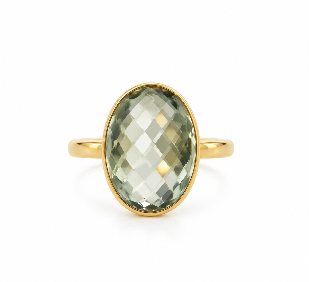 Prasiolite Oval Bezel Statement Ring