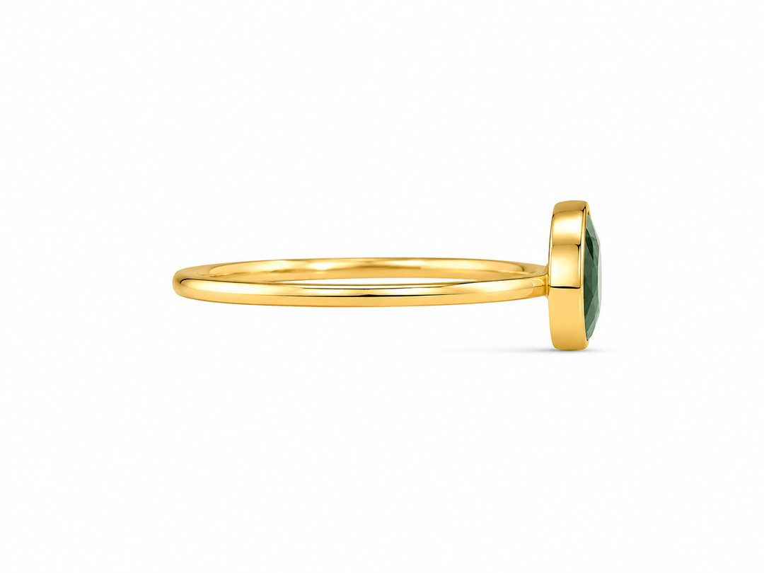 Golden Pear-Cut Emerald Solitaire Ring
