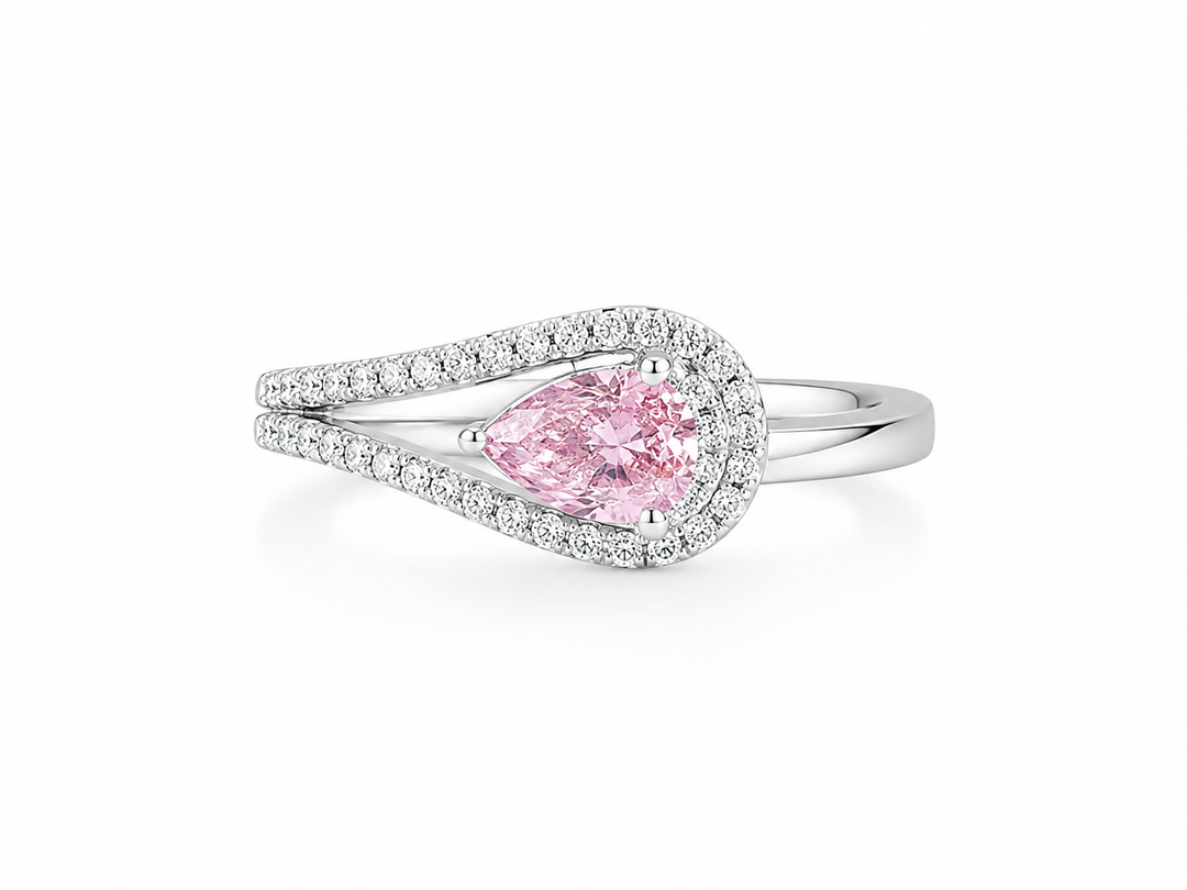 Blush Pink Pear Halo Split Shank Ring