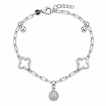 Load image into Gallery viewer, Pave Clover Charm Sterling Silver Bracelet