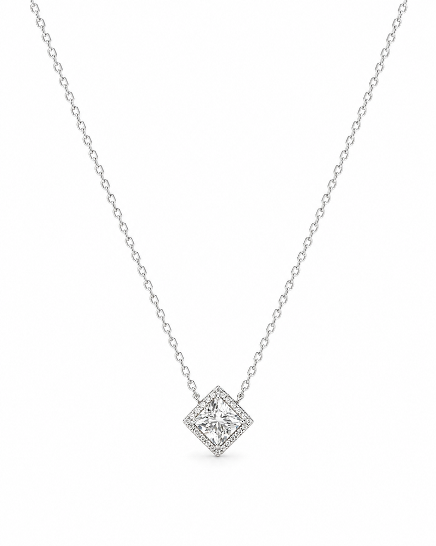 Diamond Frame Solitaire Necklace