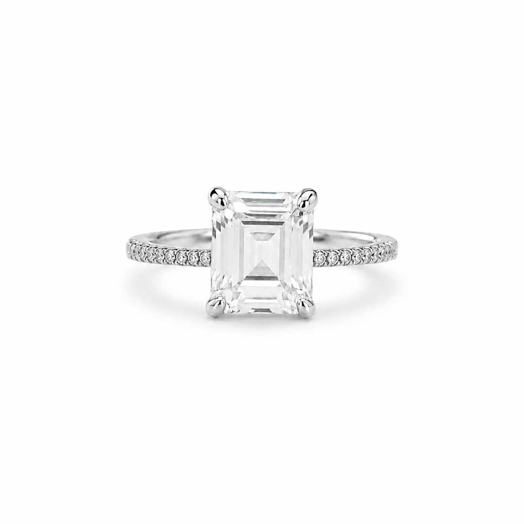 Emerald-Cut Solitaire Spark Silver Ring