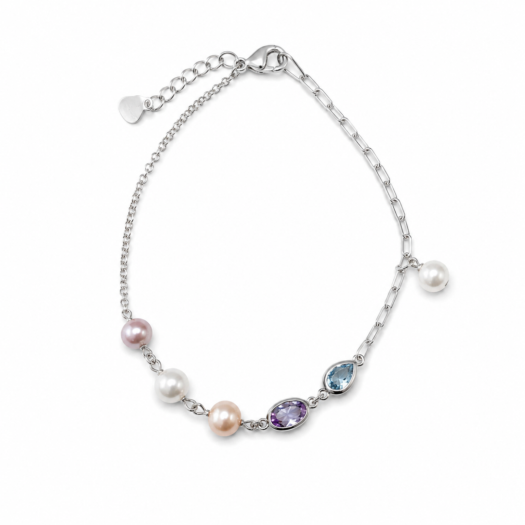 Pastel Pearl & Gemstone Sterling Silver Bracelet