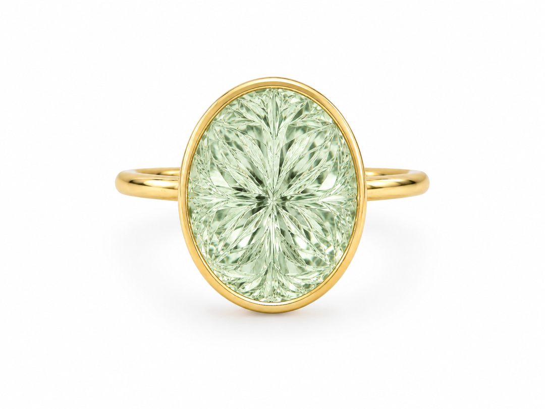 Carved Oval Prasiolite Statement Ring